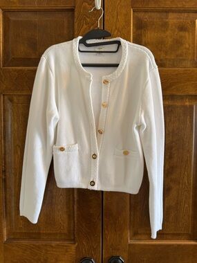 J Crew 100% Cotton Classic White Crewneck Sweater - Women's Size Small